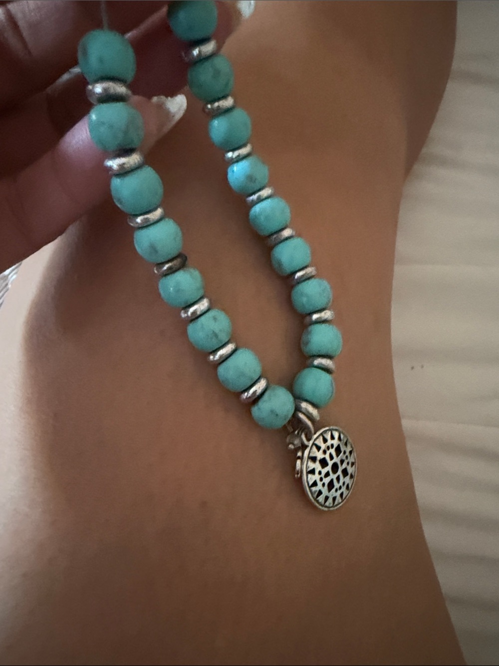 Simply Southern Turquoise Beaded Necklace with Silver Charm
